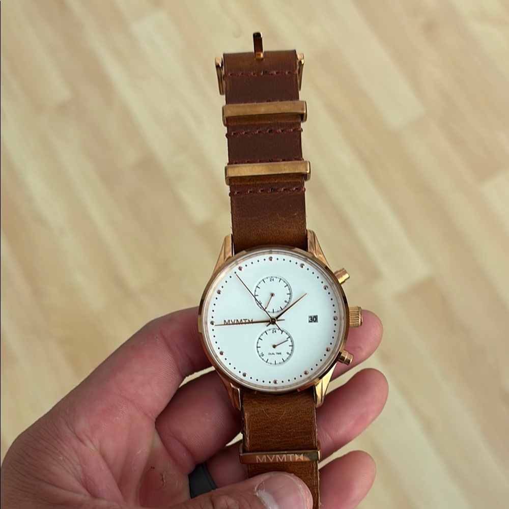 MVMT Rose Gold and Brown Leather Watch